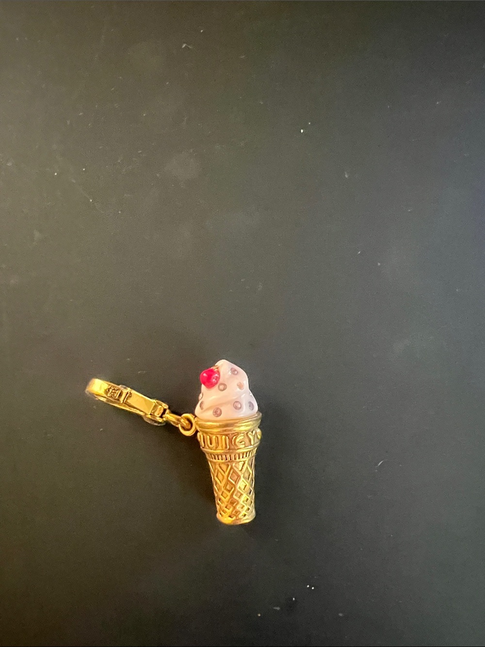 Juicy Couture Gold Tone Ice Cream Cone Charm with Pink Enamel